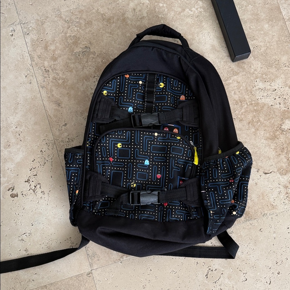 Pottery Barn Kids Black and Blue Patterned Backpack